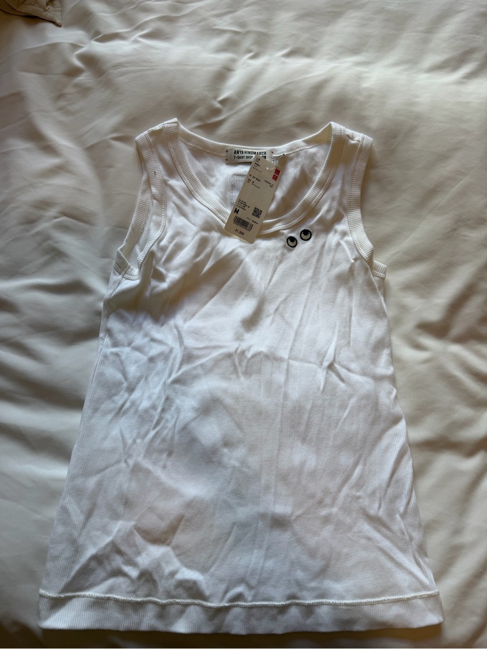UNIQLO Anya Hindmarch Women’s White EyesRibbed Tank Top